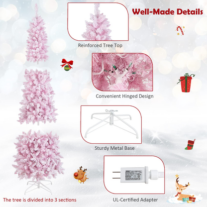 Goflame 7ft Pre-Lit Pencil Christmas Tree, Snow Flocked Artificial Slim Tree with 800 Branch Tips - GoflameUS