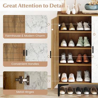 Goflame Shoe Cabinet 4-Tier Wooden Shoe Rack Cabinet(Marble Pattern Door)