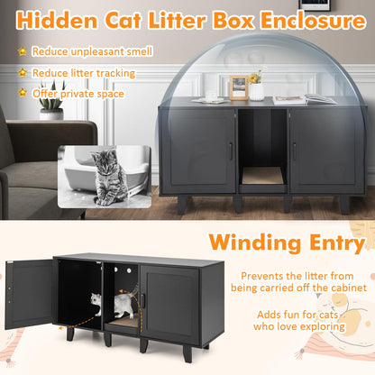 Goflame Cat Litter Box Enclosure - Cat Washroom Hidden Furniture with 2 Storage Cabinets