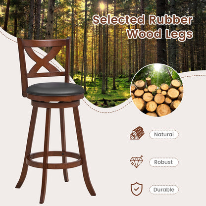 Goflame Swivel Bar Stools Set of 2, Farmhouse Wooden Barstools with Back