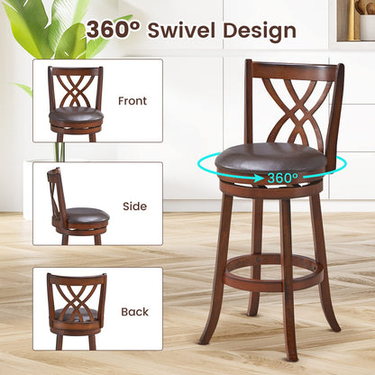 Goflame Brown Bar Stools PU Leather Cushioned Seat and Footrests, for Kitchen Island
