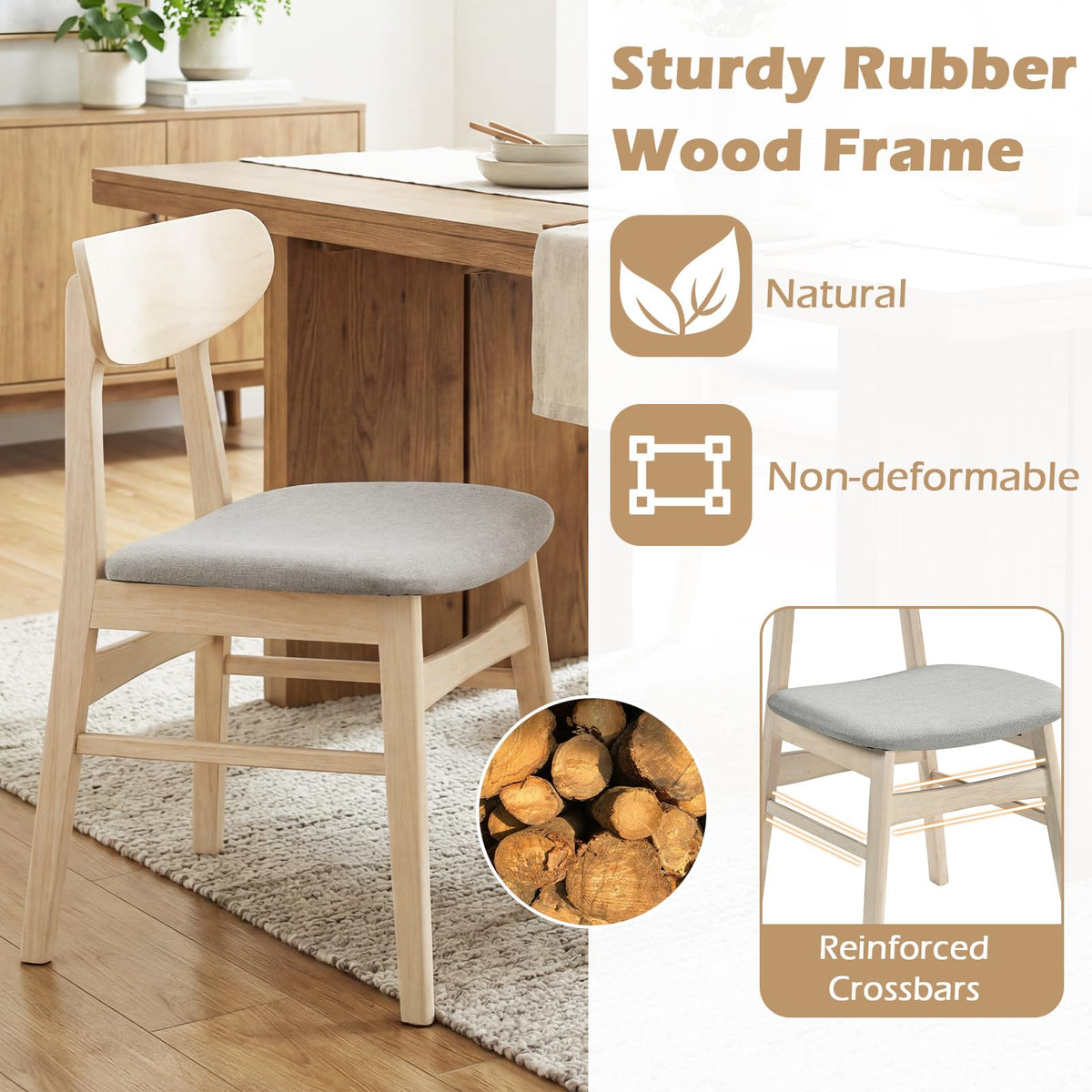 Goflame Wooden Dining Chairs Set of 2/4 Upholstered Kitchen Chairs with Rubber Wood Legs