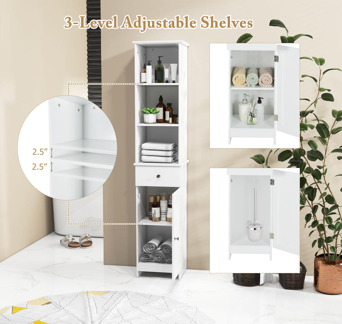 Goflame Narrow Floor Storage Cabinet with Adjustable Shelves