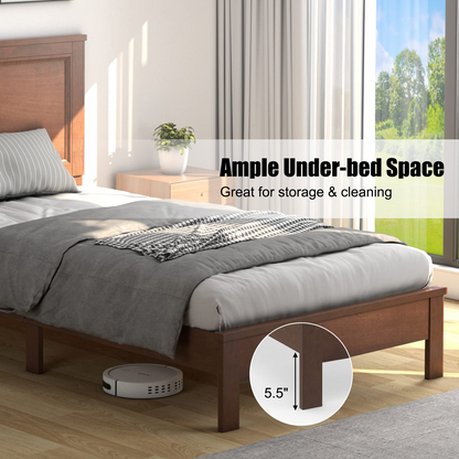 Queen/Full/Twin Size Platform Bed w/ Rubber Wood Legs & Integrated Headboard | Wooden Bed Frame