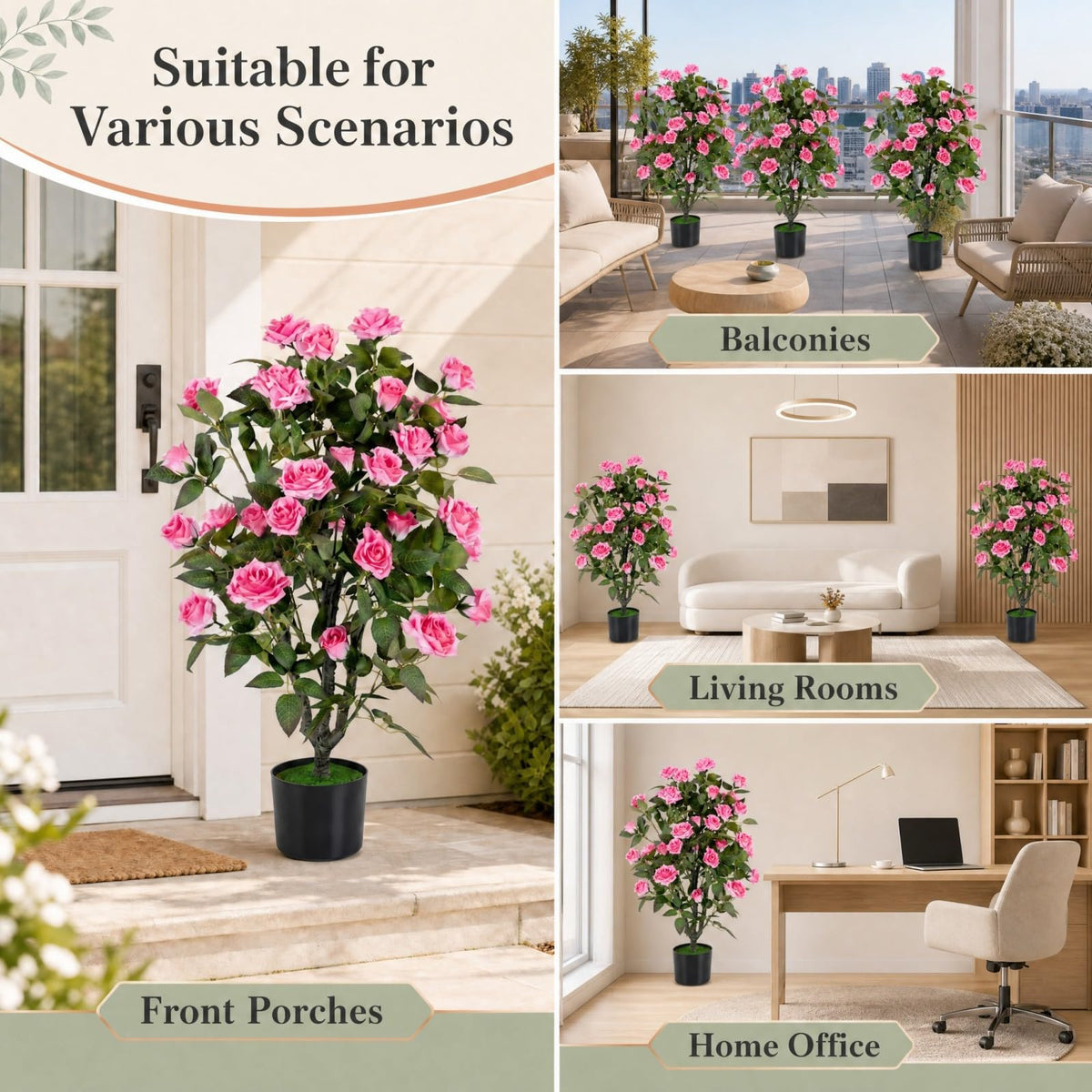 GOFLAME 35.5" Artificial Rose Tree with Pot for Outdoor(1/2)