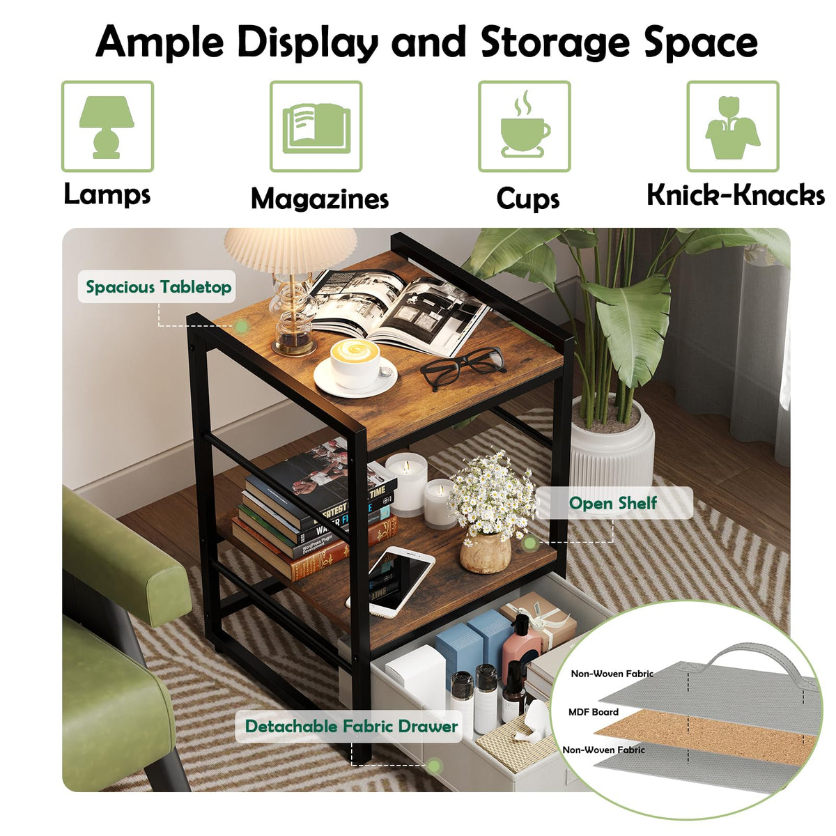 Goflame Industrial Nightstand with Storage Drawer for Bedroom