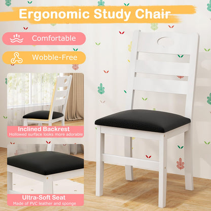 Goflame Twin House Bed with Desk & Chair, Wood Kids Playhouse Bed with 2 Drawers