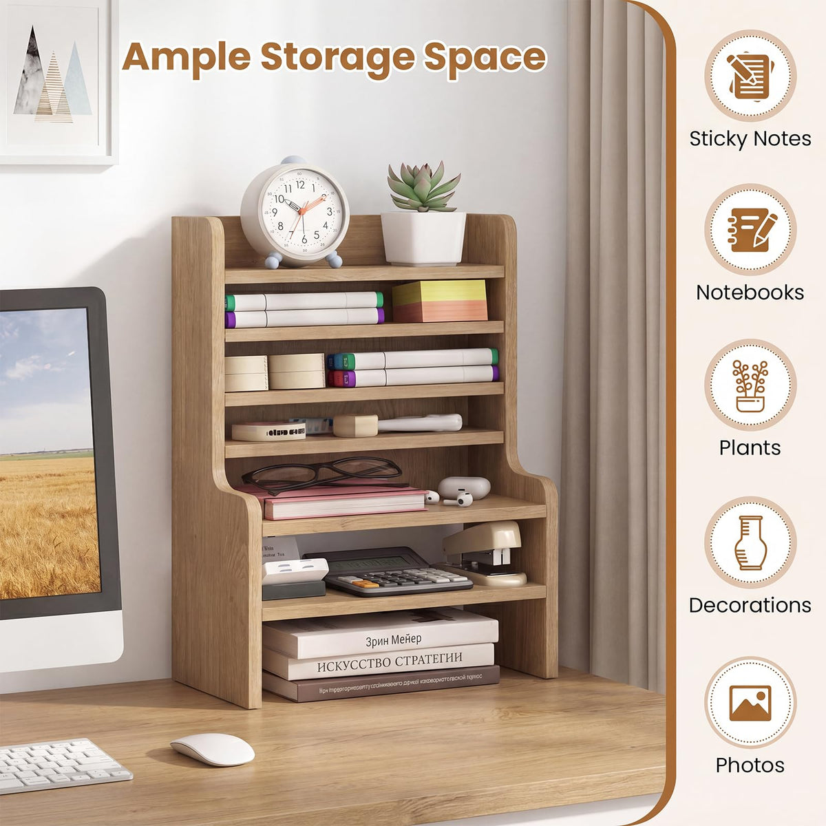Goflame Desktop Bookshelf | 16.5" Desk Hutch Dorm with Open Cubes