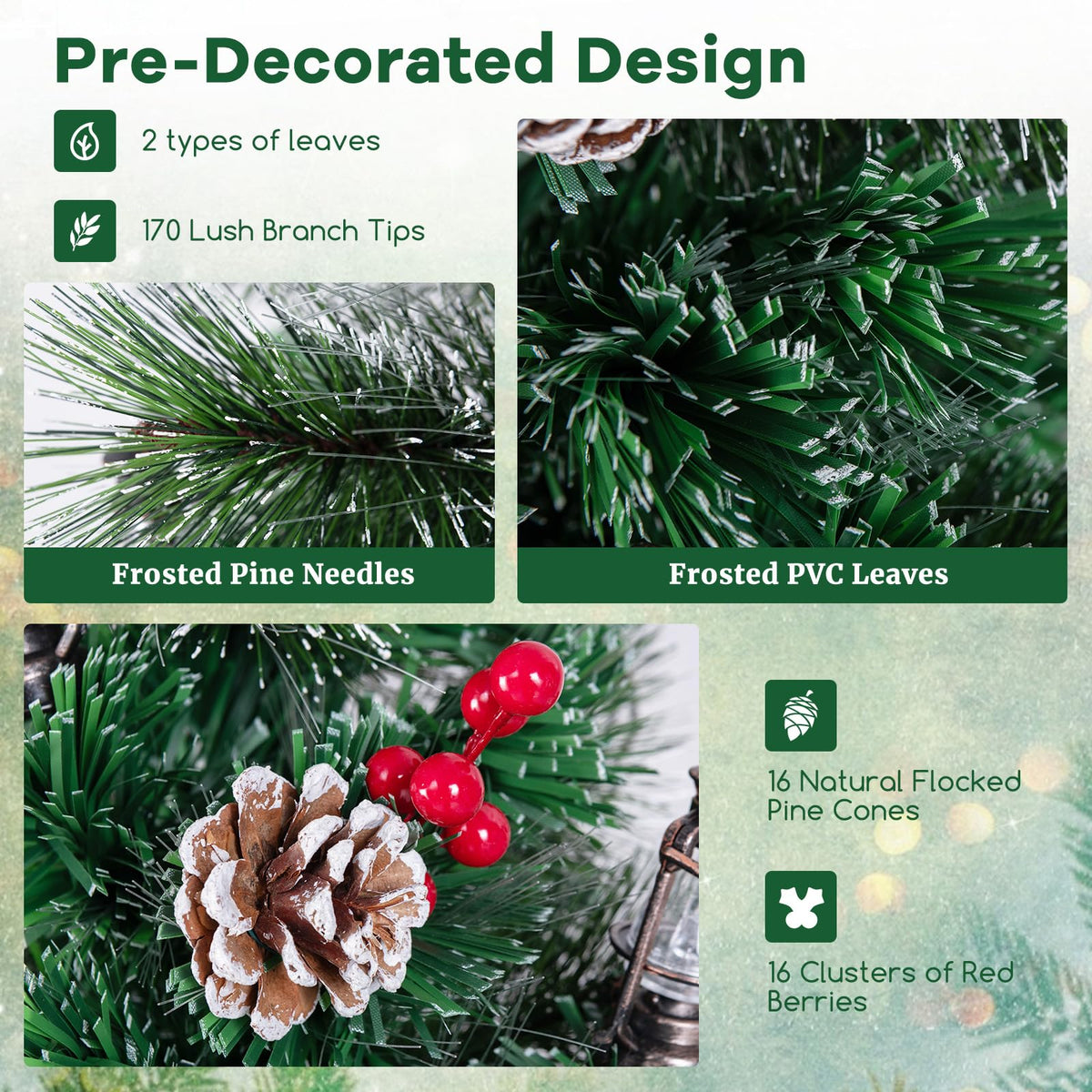 Goflame Pre-Lit Fiber Optic Christmas Tree, Artificial Snowy Xmas Tree with Warm White LED Lights
