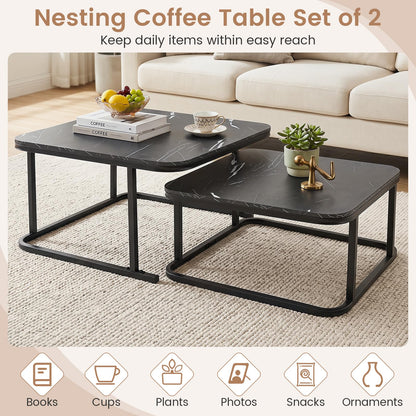 Goflame Nesting Coffee Table Set of 2 with Metal Frame