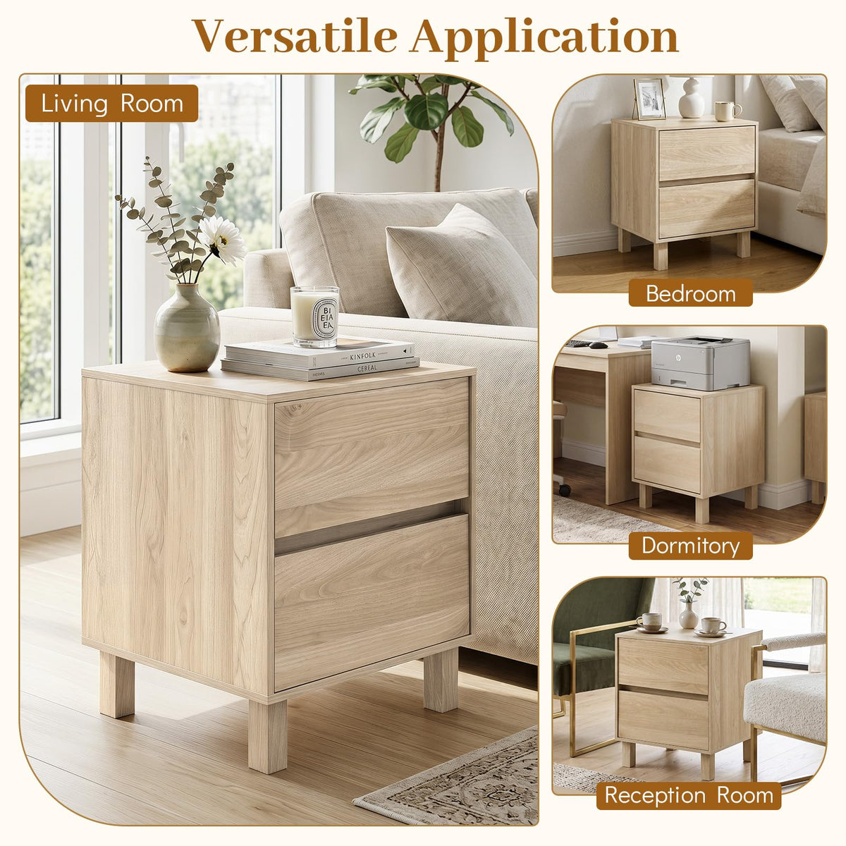 Goflame Modern Wood Night Stand w/2 Storage Drawers (1/2)