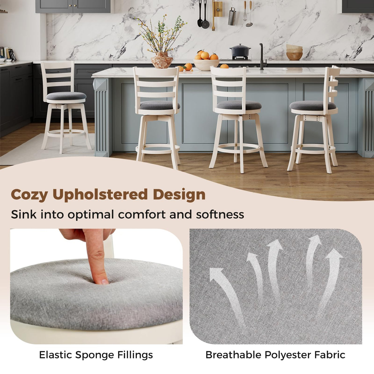 Goflame 25" Counter Height Stools Set of 2/4 with Fabric Upholstered Seat