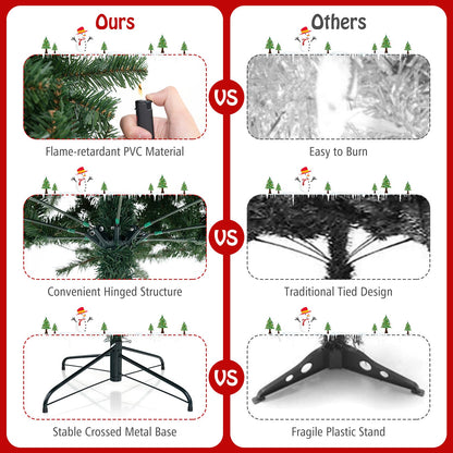 Goflame 8ft Pre-Lit Christmas Tree, Artificial Hinged Xmas Tree with 400 Warm White LED Lights