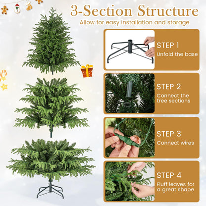 Goflame Pre-Lit Artificial Christmas Tree with PVC & Soft TPE Branch Tips & Foldable Metal Stand