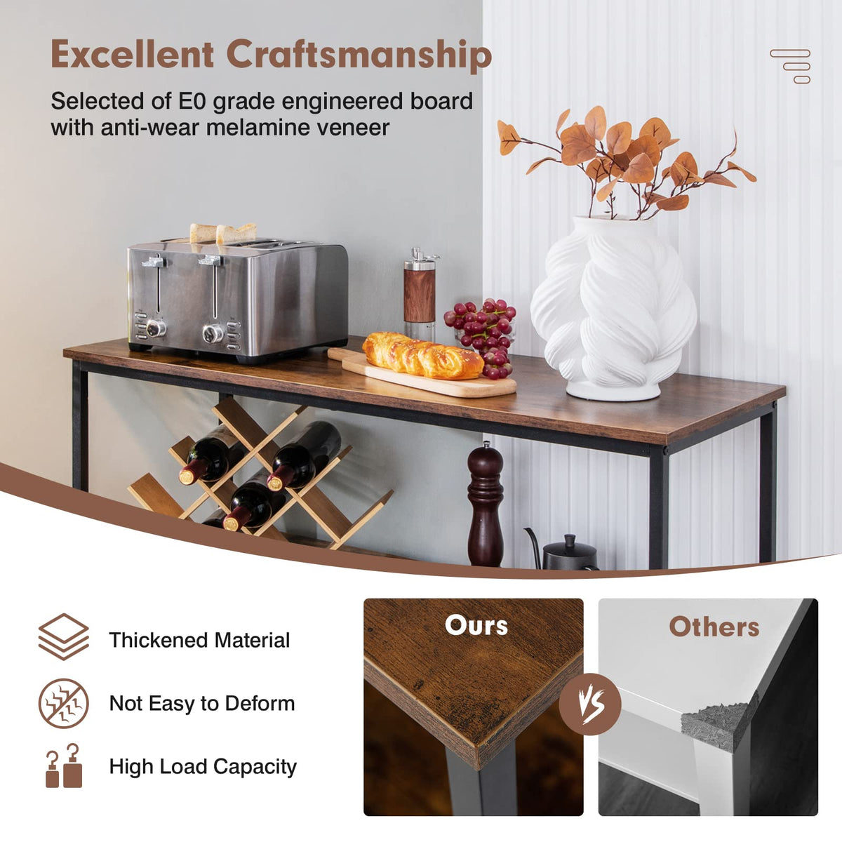Goflame Buffet Sideboard, Wooden Cupboard, Kitchen Pantry w/Spacious Countertop, Large Open Shelf, 3 Cube Storage Cabinet