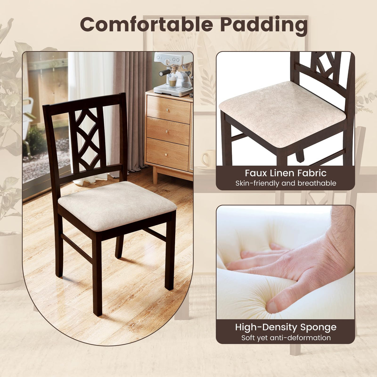 Goflame Dining Chairs Set of 2/4 Rubber Wood Dining Room Chairs