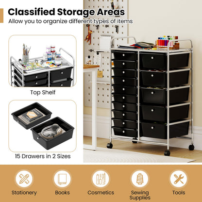 Goflame Rolling Storage Cart 15-Drawer Trolley with Chrome Plated Metal Frame
