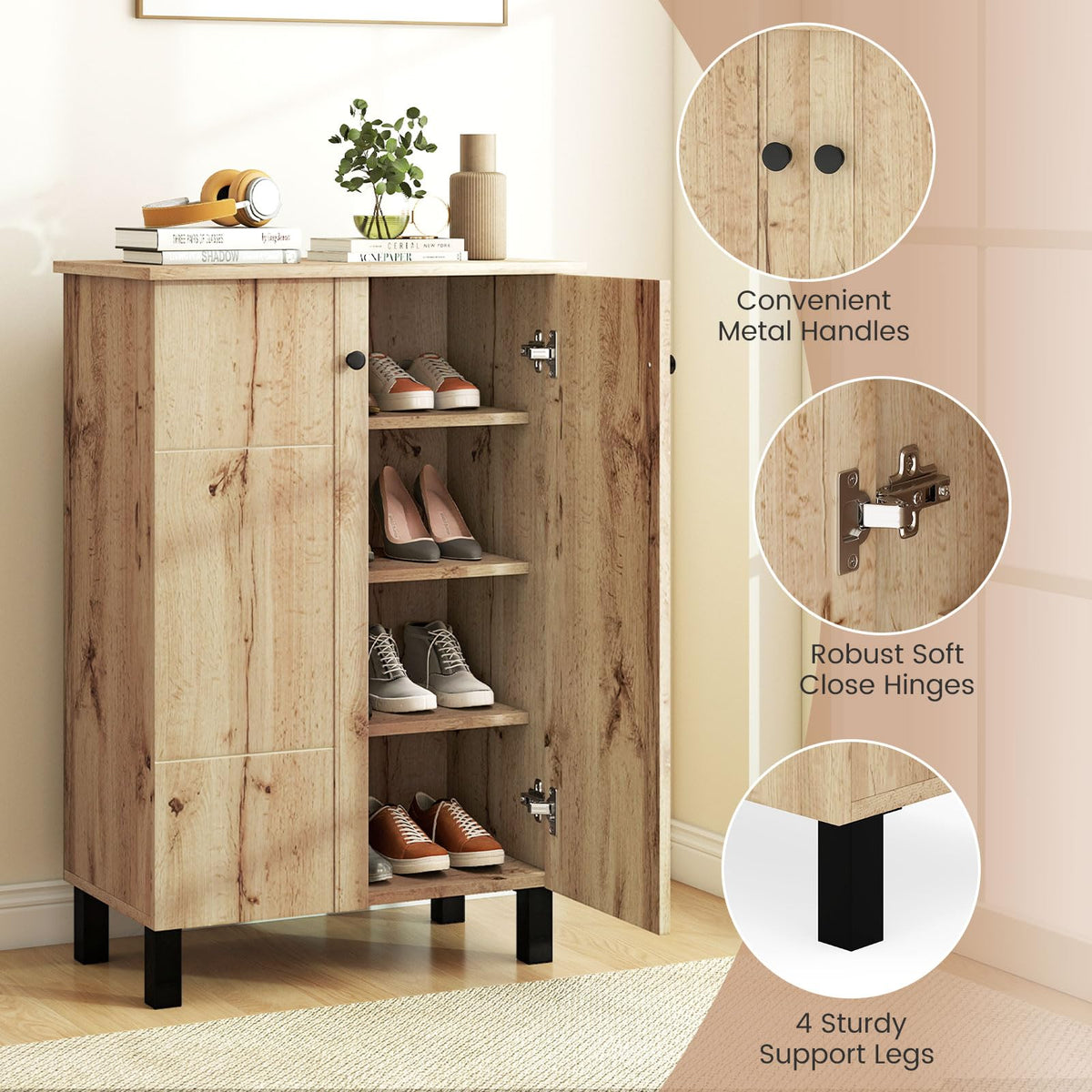 Goflame Shoe Cabinet with Doors 4-Tier Narrow Shoe Rack Cabinet