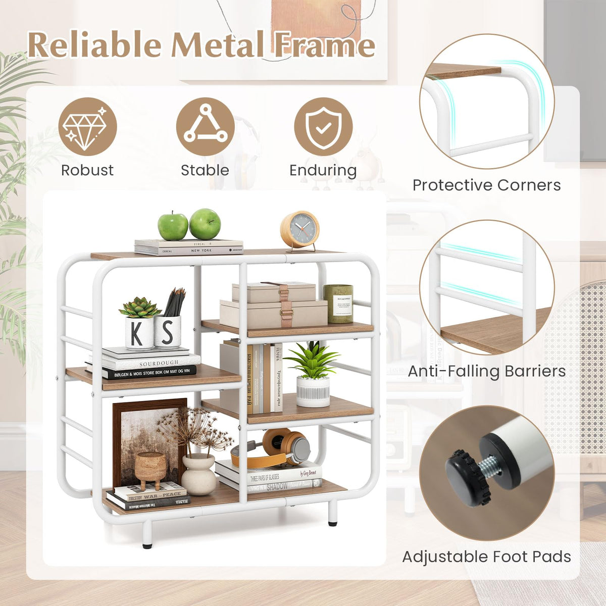 Goflame 5-Tier Industrial Bookcas Book Shelf Storage Organizer with Metal Frame