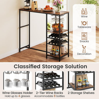 Goflame 48" Bar Table with Storage Shelves for Kitchen Living Room Dinette