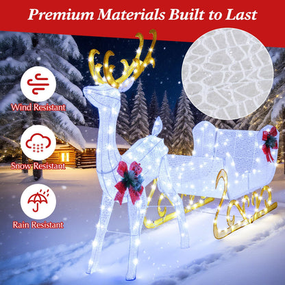 Goflame Lighted Christmas Reindeer and Sleigh w/ 215 LED Lights