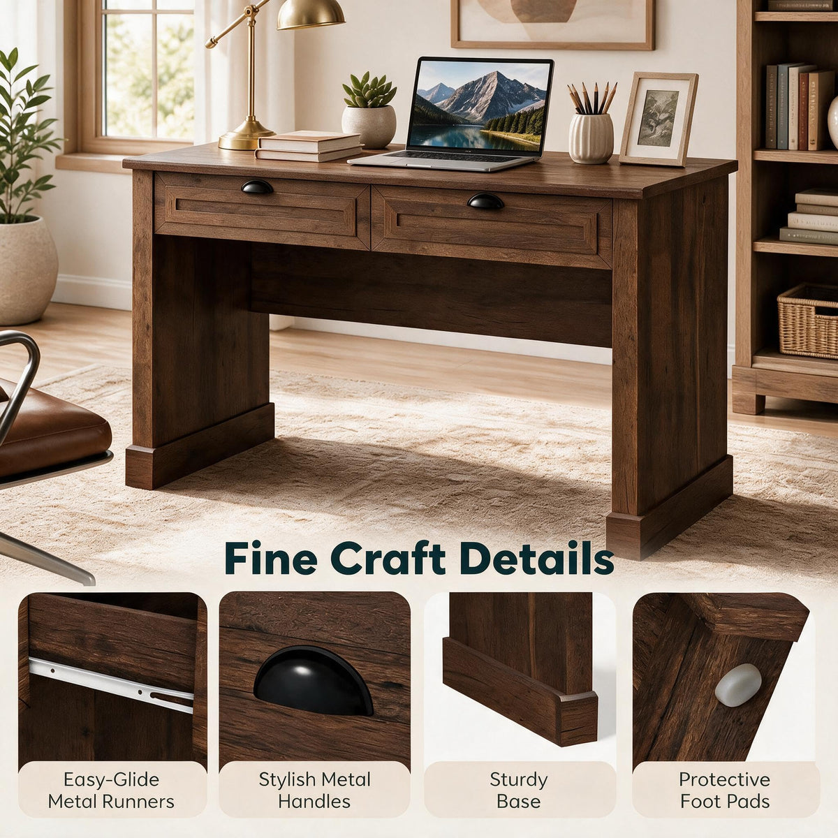 GOFLAME 48" Computer Desk with Drawers, Farmhouse Home Office Desks