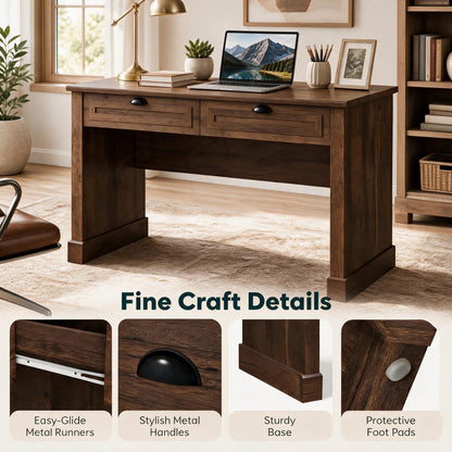 GOFLAME 48" Computer Desk with Drawers, Farmhouse Home Office Desks