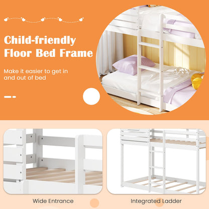 Goflame White Wood Bunk Bed Twin Over Twin with Ladder and Guardrail