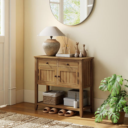 Goflame Mid-Century Console Table Wood Coffee Bar Buffet Sideboard with 2 Drawers