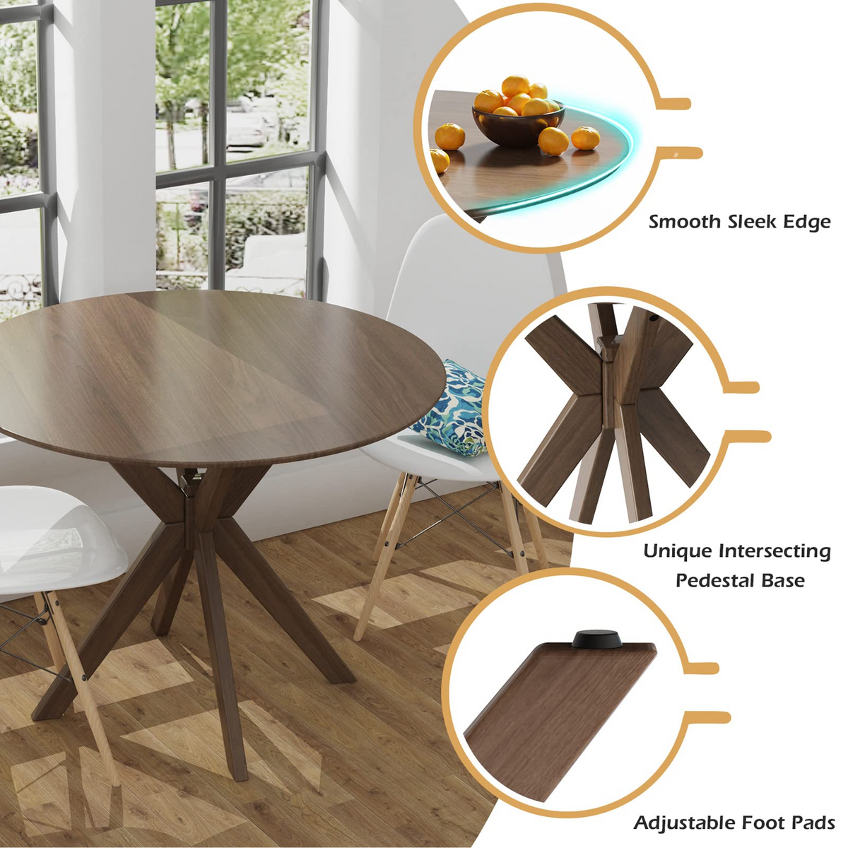 Goflame 36 Inch Round Wood Dining Table with Intersecting Pedestal Base