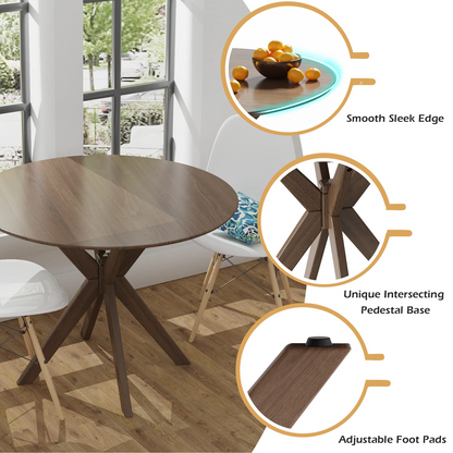 Goflame 36 Inch Round Wood Dining Table with Intersecting Pedestal Base
