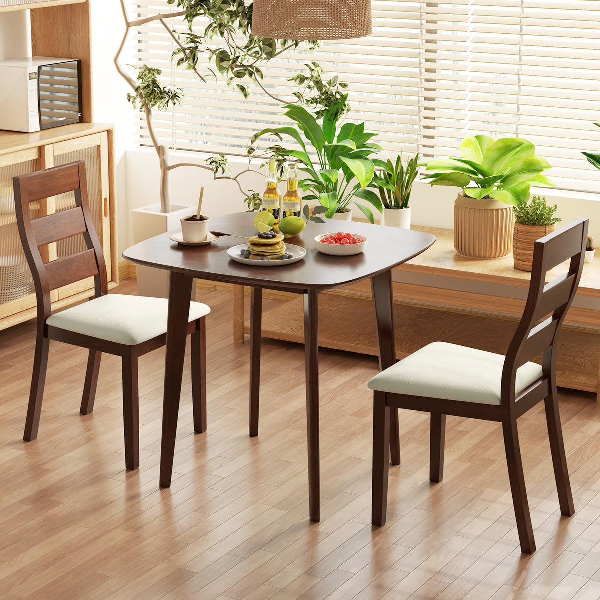 Goflame Wooden Square Kitchen Table and 2 Chairs with Padded Seat