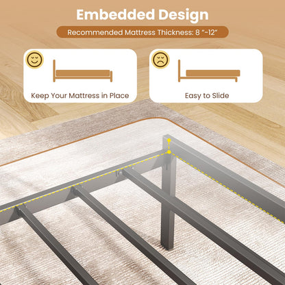 Goflame Full Size Industrial Metal Bed Frame with LED Lights & Charging Station