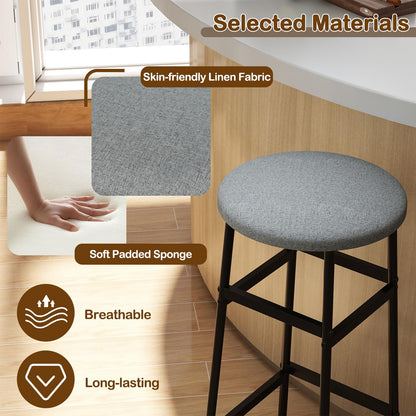 Goflame 29 Inch Bar Stools Set of 2/4 Upholstered Round Backless Bar Height Chairs with Sturdy Metal Frame and Footrest