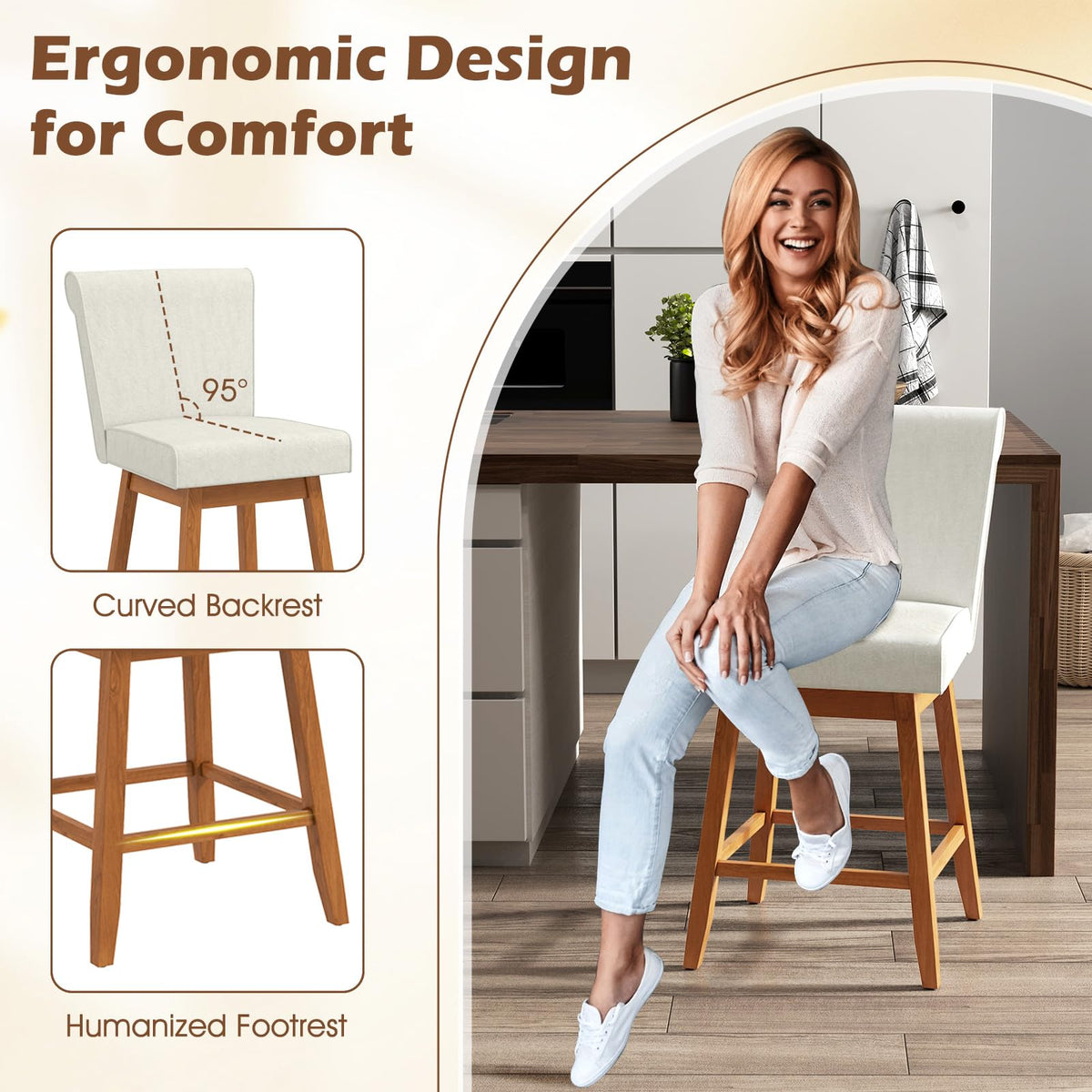 Goflame Modern Upholstered Bar Stools Set