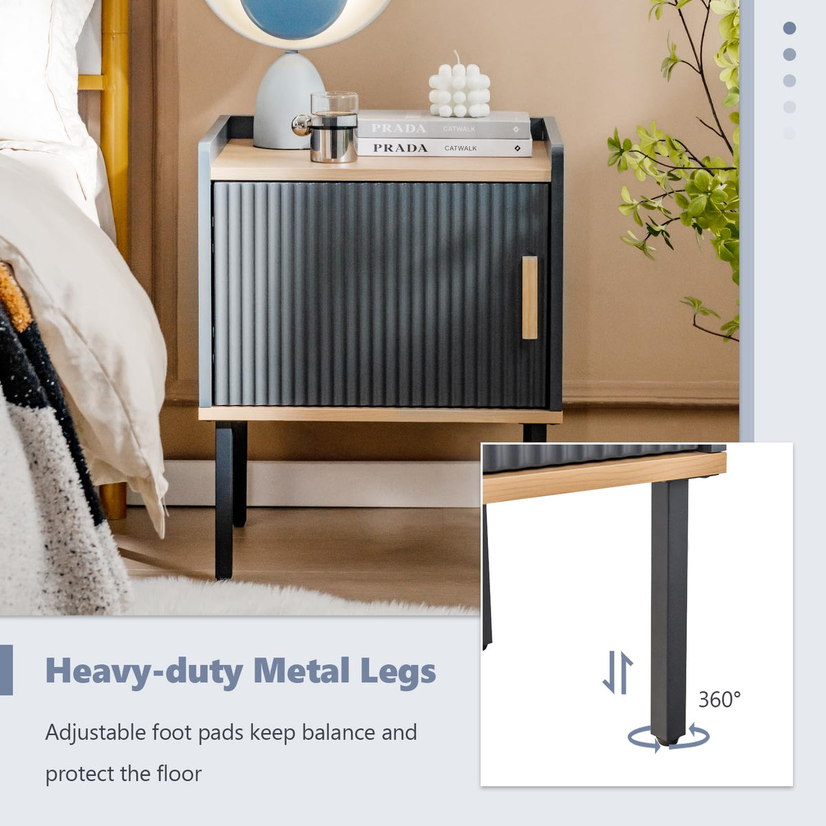 Goflame Nightstand with Storage, Bedside Table with Single Door Cabinet, Small Space, Gray