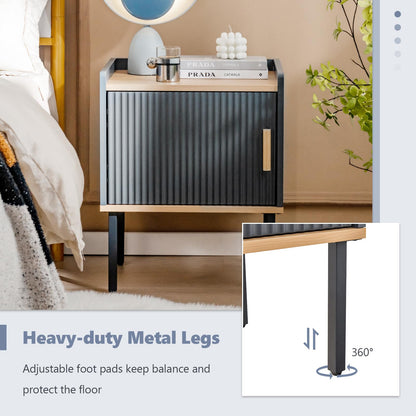 Goflame Nightstand with Storage, Bedside Table with Single Door Cabinet, Small Space, Gray