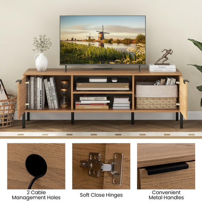 Goflame TV Stand for TVs up to 65”, Entertainment Center with Charging Station, 2 Cabinets, Open Shelves, 6 Sturdy Metal Legs