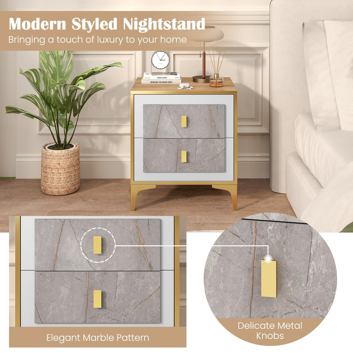 Goflame Modern Nightstand with 2 Drawers