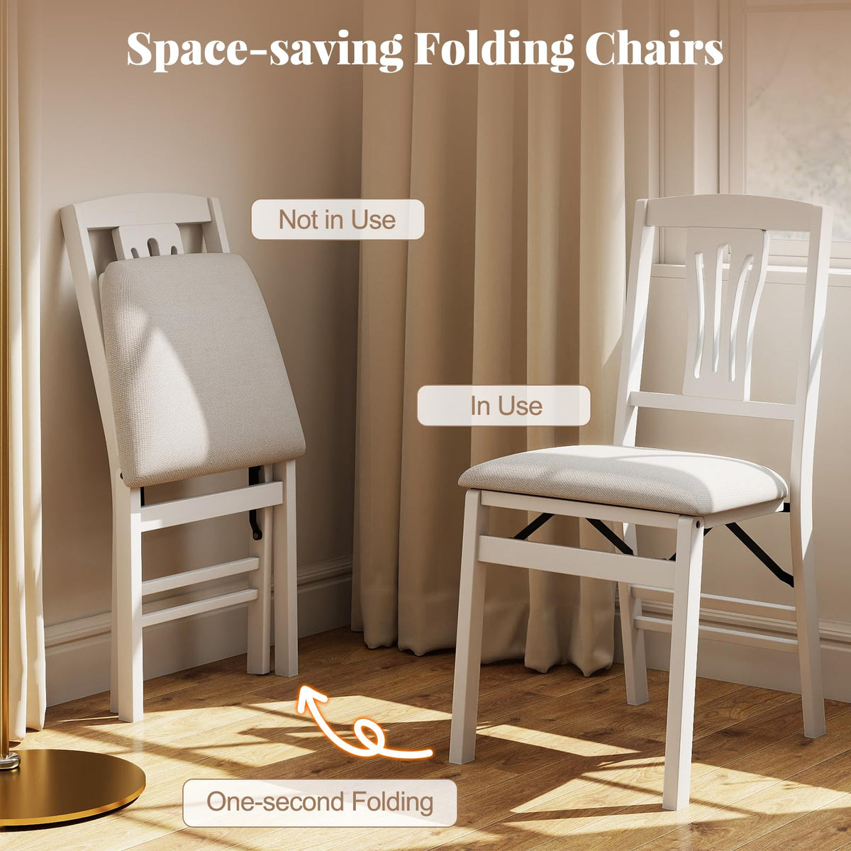 Folding Kitchen Chairs Set of 2/4 Upholstered Dining Chairs with Comfy Padded Seats