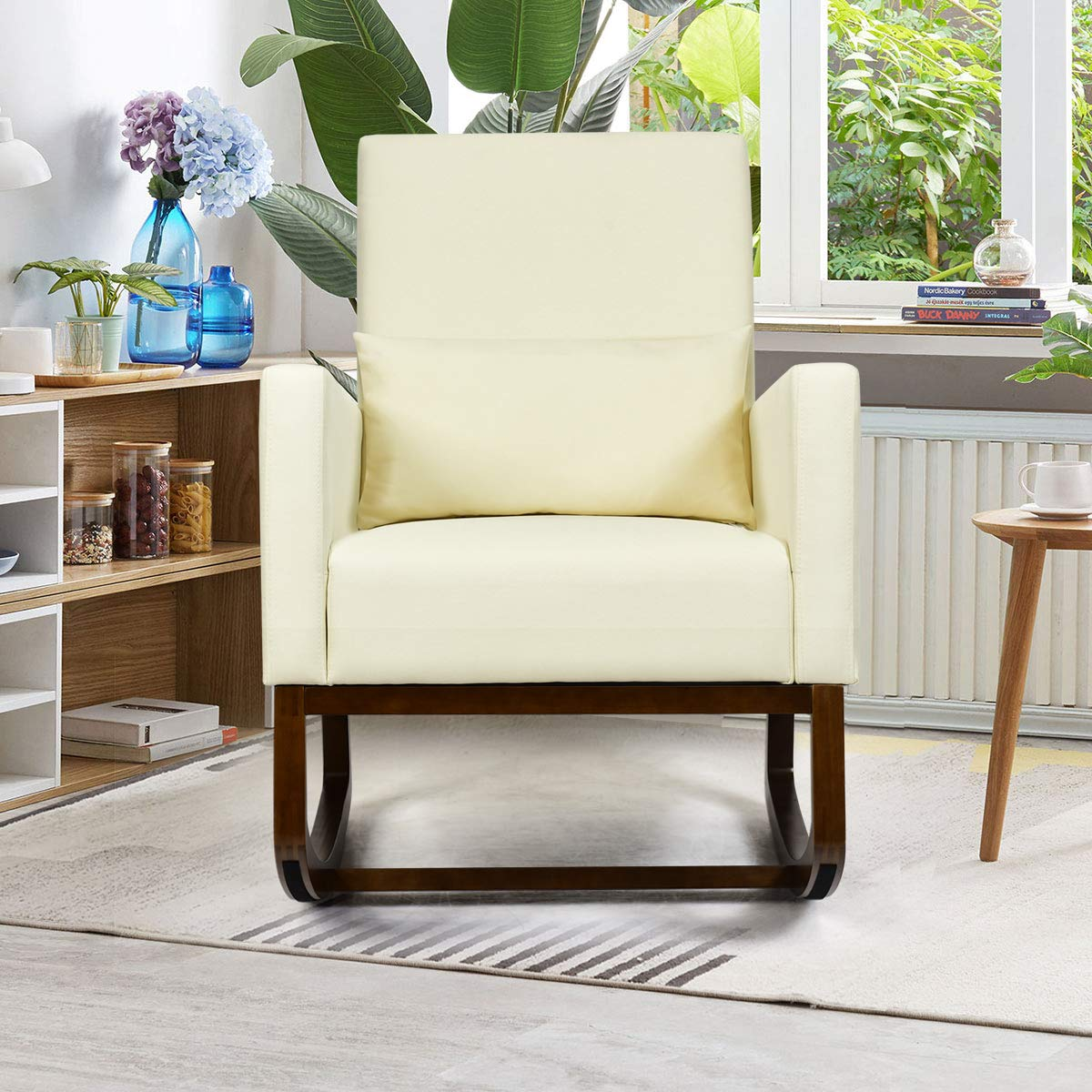 Goflame Upholstered Rocking Chair, Modern High Back Armchair