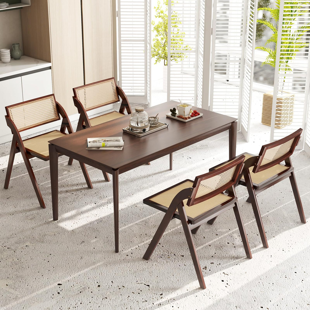 Goflame Folding Dining Chairs Set, Wooden Folding Chair with Rattan Backrest & Seat