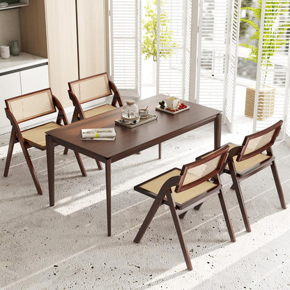 Goflame Folding Dining Chairs Set, Wooden Folding Chair with Rattan Backrest & Seat