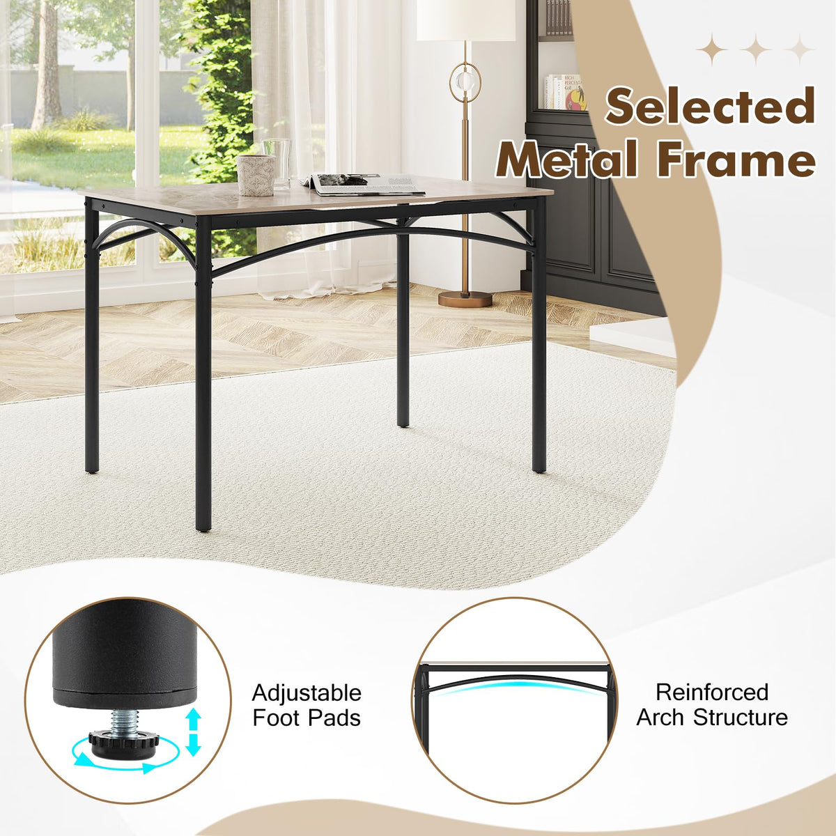 Goflame Dining Table with Large Faux Marble Tabletop