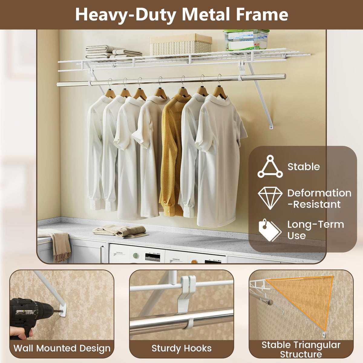 Goflame 4 ft x 12” Metal Wire Storage Shelf & Clothes Rod Organizer