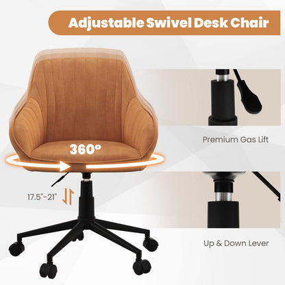 Goflame Leather Office Chair Brown, Mid Century Desk Chair with Wheels and Ergonomic Armrests