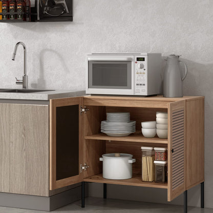 Goflame Buffet Cabinet, Wood Sideboard Storage Cabinet with Rattan Door, 3-Position Adjustable Shelf