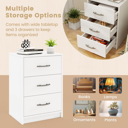 Goflame Nightstand with 3 Drawers, Modern Night Stand with Storage Drawers, White