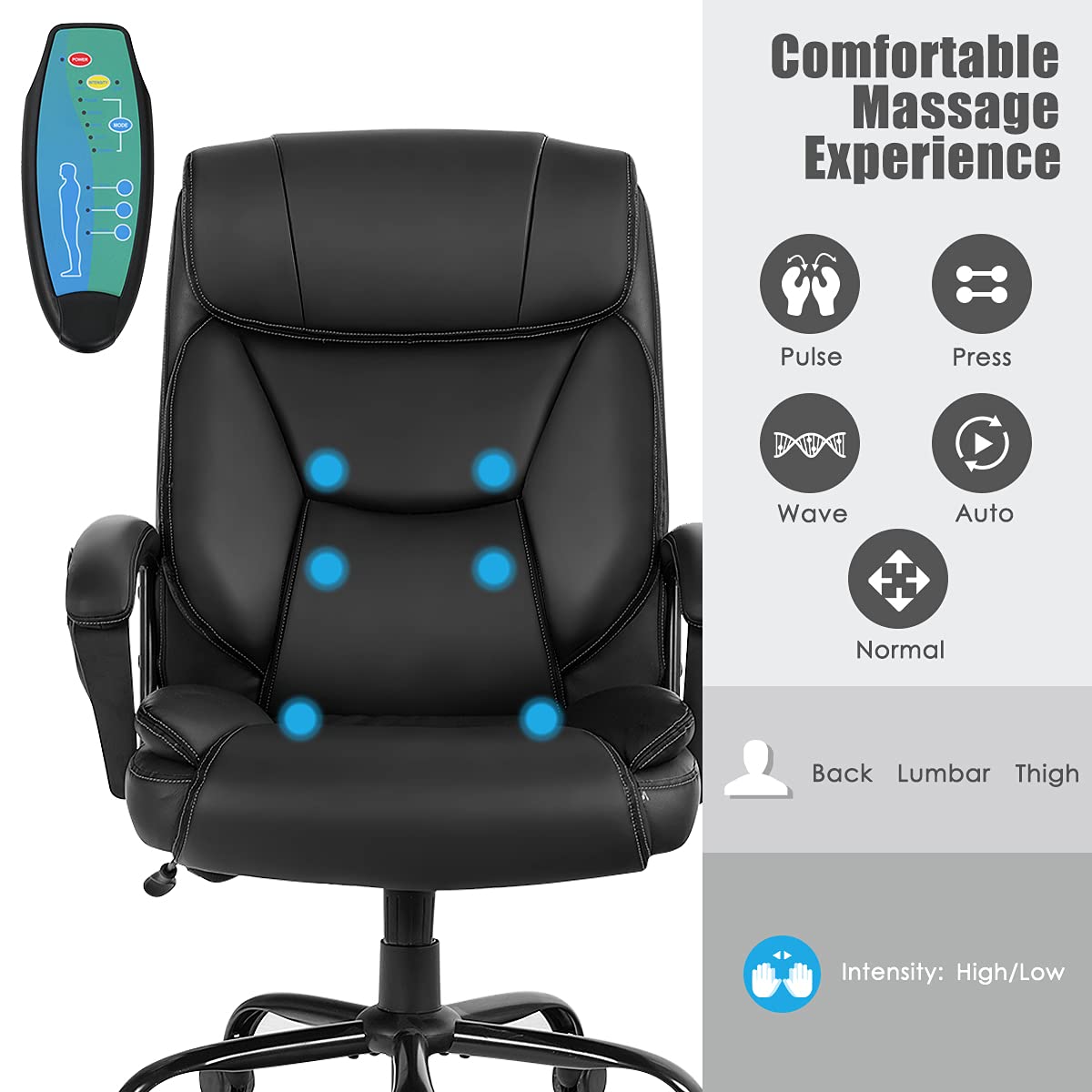 Goflame 500 lbs Big and Tall Office Chair, Massage Executive Chair w/ 6 Vibrating Points