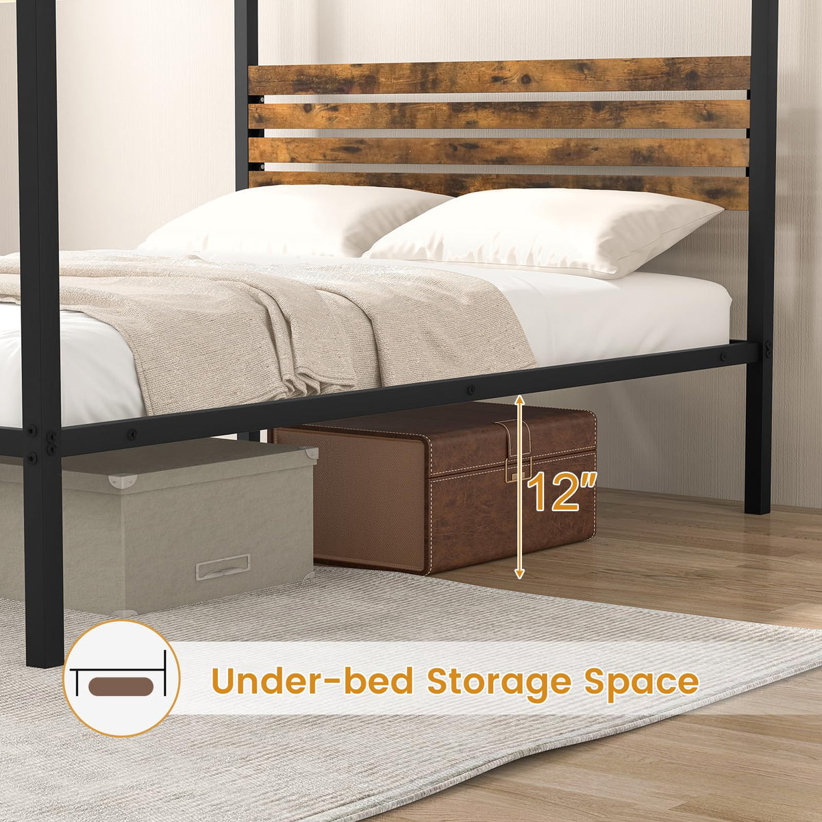 Goflame Queen/Full/Twin Size Metal Canopy Bed Frame